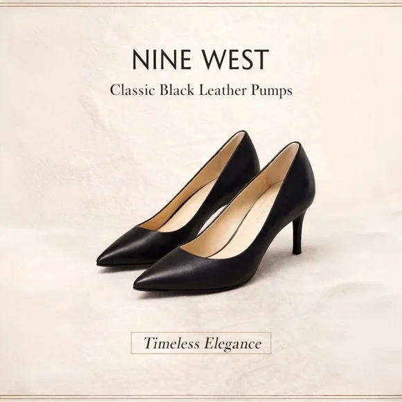 Nine West | Classic Black Leather Pointed Pumps-8.5M - Picture 2 of 10